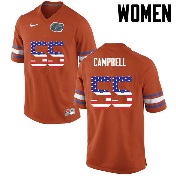 NCAA Florida Gators Kyree Campbell Women's #55 USA Flag Fashion Nike Orange Stitched Authentic College Football Jersey LVY4864AT